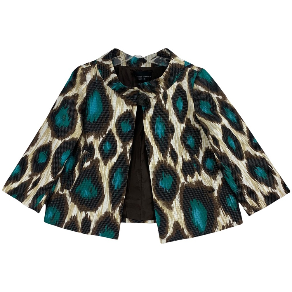 Large Print Leopard Brown & Turquoise Swing Blazer